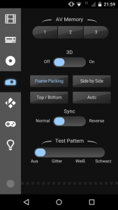 Screenshot der App mit aktiviertem Tab für die Projektor-Steuerung.