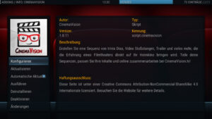 Einstellungen zu CinemaVision im Addon-Manager von Kodi