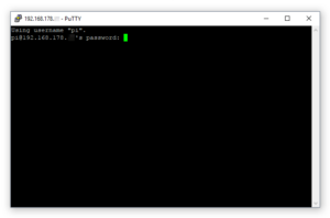 Eingabe von Benutzername und Passwort zur Anmeldung an Raspbian in der Putty-Konsole.