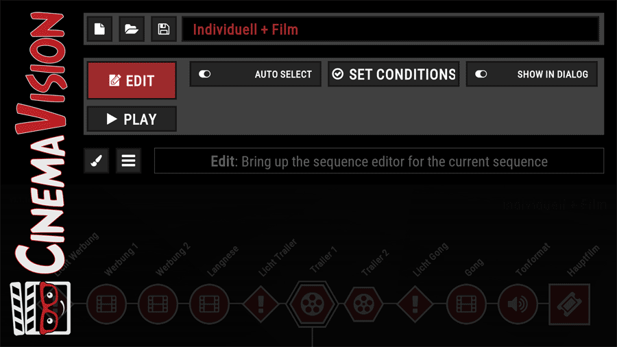 Das Auswahlmenü für Sequenzen in CinemaVision.