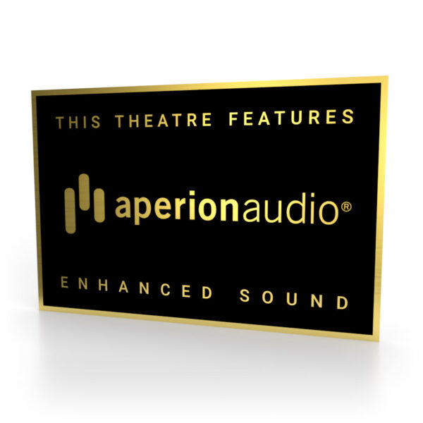 Schild in Schwarz-Gold mit dem AperionAudio Logo