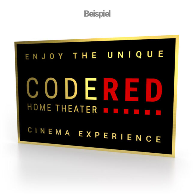 Schild in Schwarz-Gold mit dem Code Red Logo