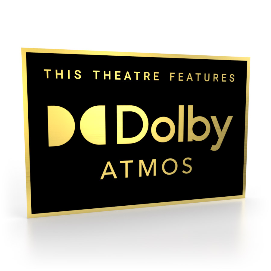 Schild in Schwarz-Gold mit dem Dolby Atmos Logo