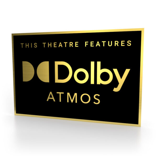 Schild in Schwarz-Gold mit dem Dolby Atmos Logo
