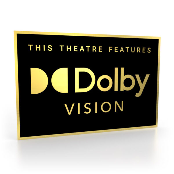 Schild in Schwarz-Gold mit dem Dolby Vision Logo
