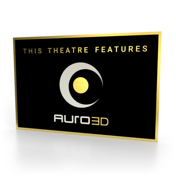 Schild in Schwarz-Gold und Weiß mit dem Auro-3D Logo