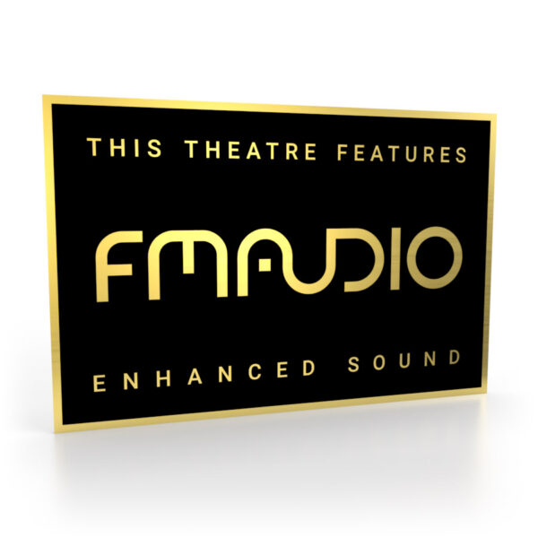 Schild in Schwarz-Gold mit dem FM-Audio Logo