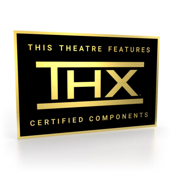 Schild in Schwarz-Gold mit dem THX Logo