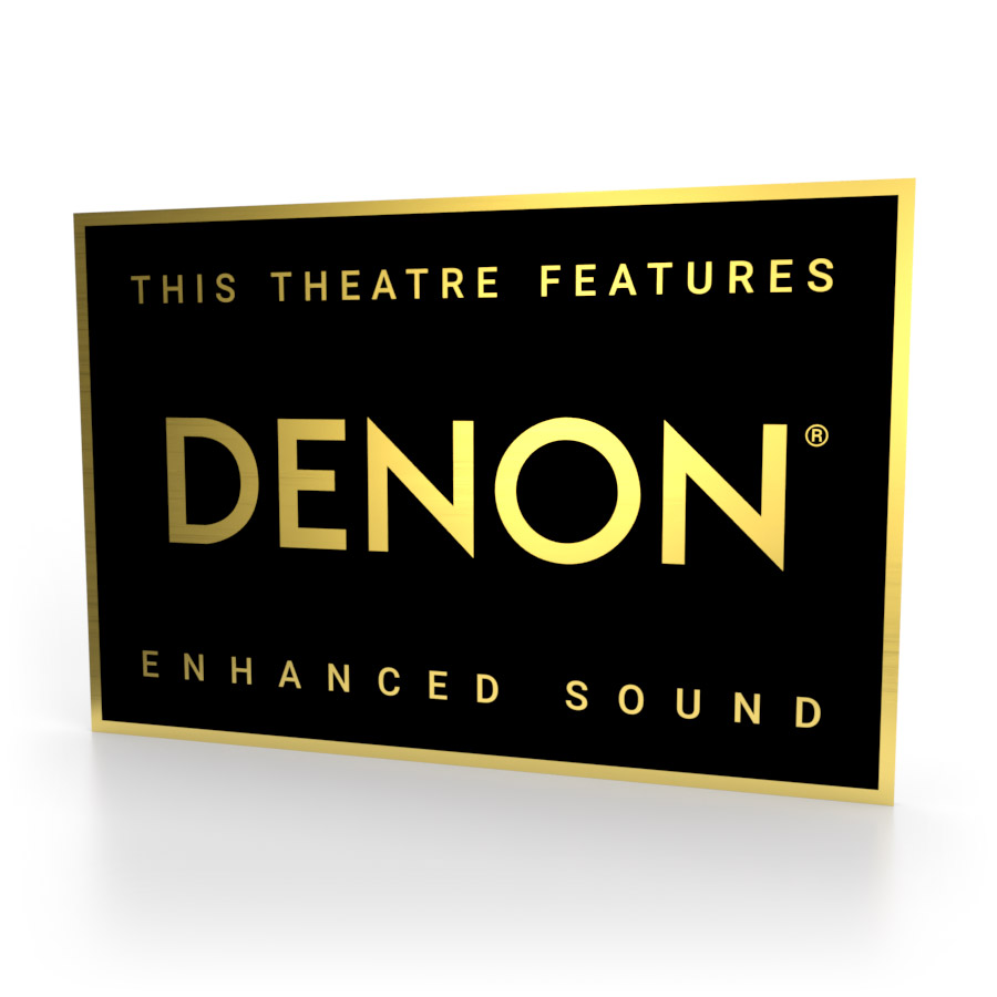Schild in Schwarz-Gold mit dem Denon Logo