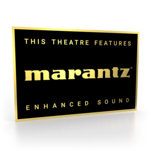 Schild in Schwarz-Gold mit dem Marantz Logo