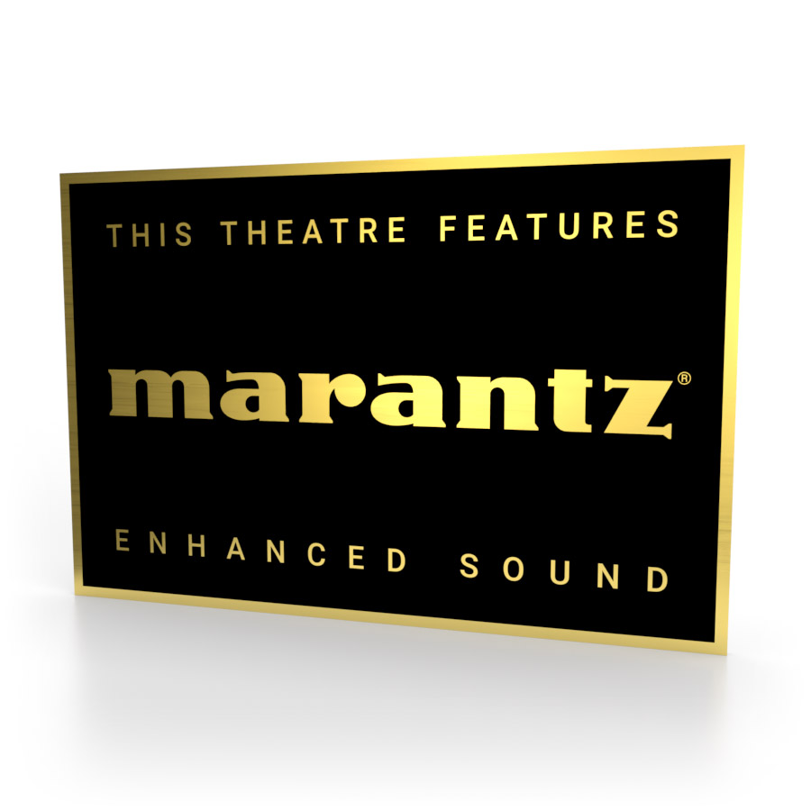Schild in Schwarz-Gold mit dem Marantz Logo